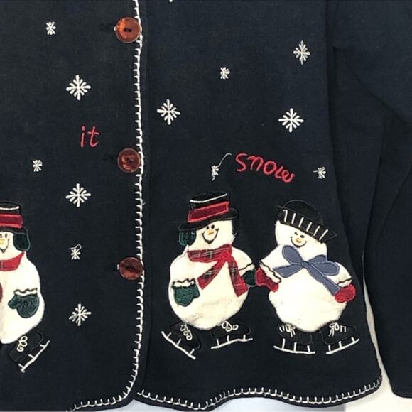 Vintage Paul Harris Let It Snow Cardigan L | 90s Snowman Ugly Christmas Sweater - Picture 4 of 16
